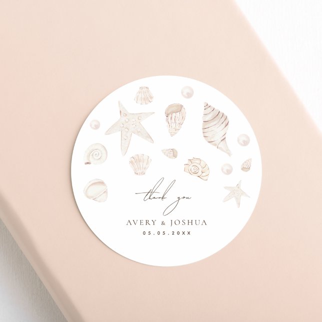 Sticker Rond Coquillages et perles Merci Mariage côtier (Créateur téléchargé)