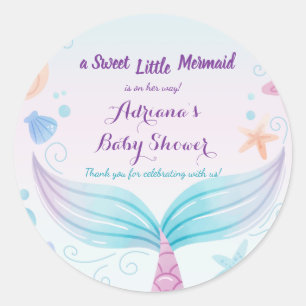 Sticker Rond Coquille de Baby shower de sirène sous la mer B