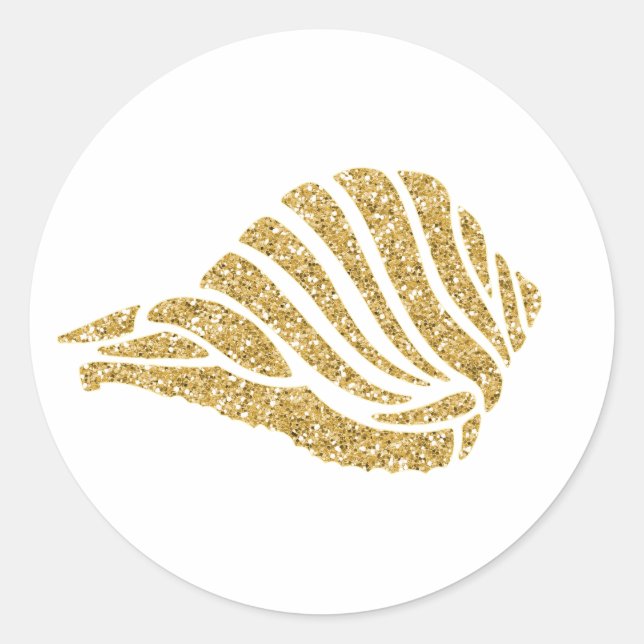 Sticker Rond Coquille de mer dorée scintillante (Devant)