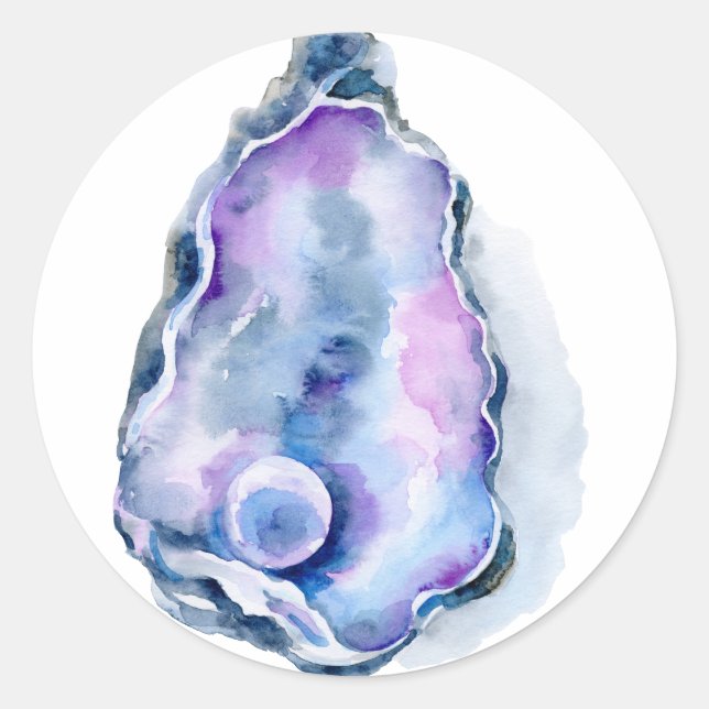 Sticker Rond Coquille d'huître aquarelle avec perle (Devant)