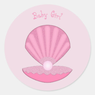 Sticker Rond Coquille d'huîtres pour fille rose et perle person