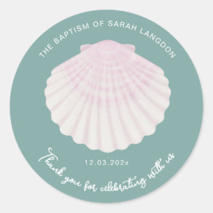 Sticker Rond Coquille rose Baptême baptême Merci