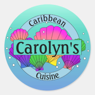 Sticker Rond Coquilles marines et bulles de la cuisine des Cara
