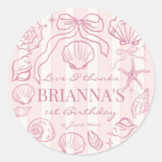 Sticker Rond Coquilles roses pour cadeau de fête d'anniversaire