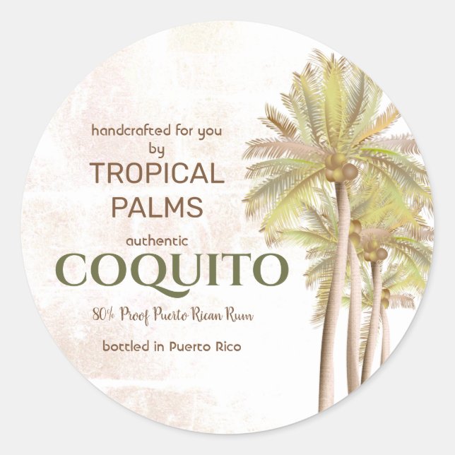 Sticker Rond Coquito Noix de Coco Palmier Tropical (Devant)