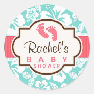 Sticker Rond Corail, Baby shower tropical Aqua