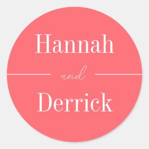 Sticker Rond Corail et blanc Faire-part de mariage moderne