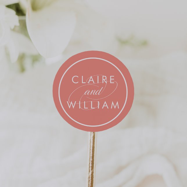 Sticker Rond Corail et blanc Mariage personnalisé (Créateur téléchargé)