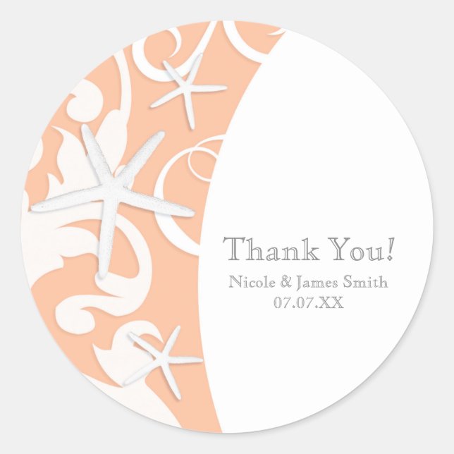 Sticker Rond Corail étoile de mer blanche Faveur de mariage sur (Devant)