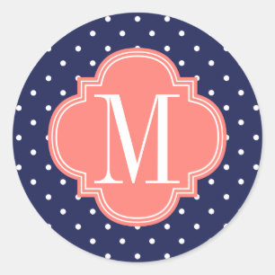 Sticker Rond Corail nautique chic de pois de marine