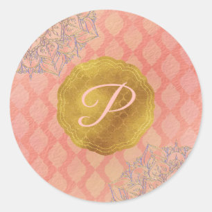 Sticker Rond Corail Or Glamour Marocain Monogramme Cadeau de Ma