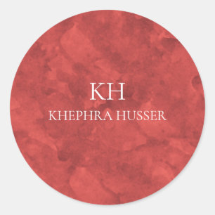 Sticker Rond Corail Orange Aquarelle Monogramme