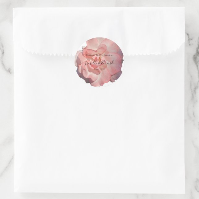 Sticker Rond Corail romantique Rose Floral Mariage papeterie (Sac)