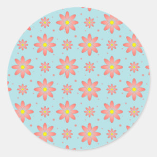 Sticker Rond Corail rose et poudres bleu délicat marguerite fle