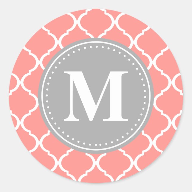 Sticker Rond Corail rose latex marocain Gris Monogramme (Devant)
