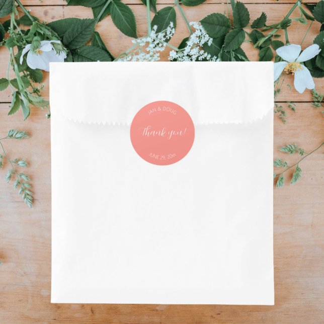 Sticker Rond Corail Stylisé Merci Mariage (In Situ Wedding)