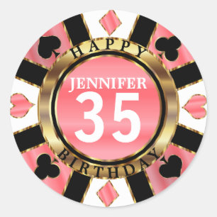 Sticker Rond Coral Casino Poker Chip Anniversaire