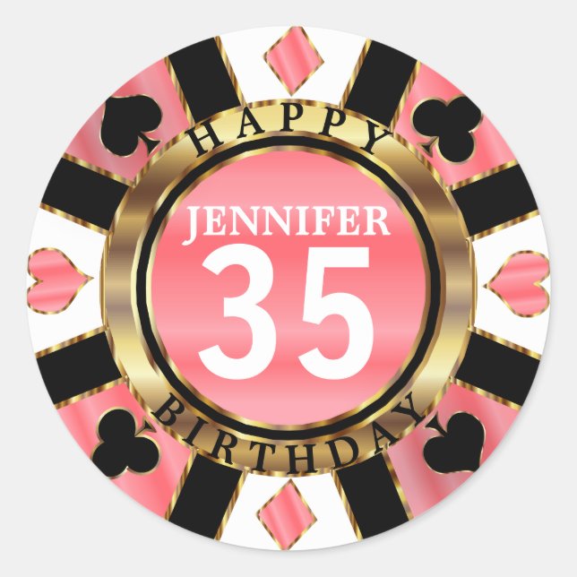 Sticker Rond Coral Casino Poker Chip fête d'anniversaire (Devant)