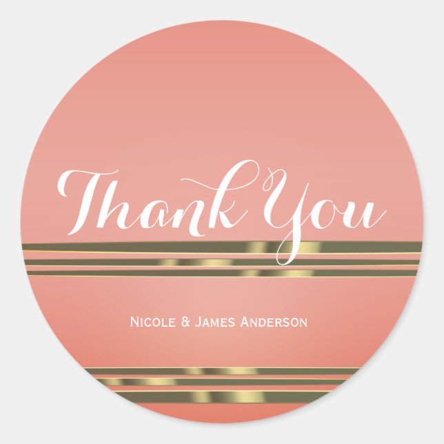 Sticker Rond Coral Peach Plongé & Gold Chic Soigné Party Favori (Devant)