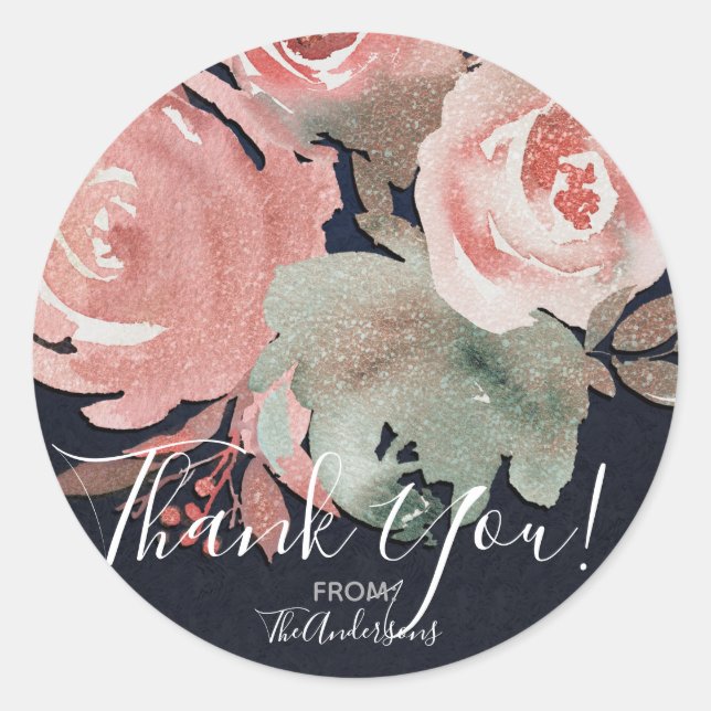 Sticker Rond Coral Peach Rose Soft Bold Floral Bouquet Mariage (Devant)