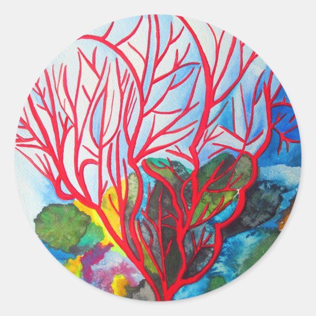 Sticker Rond Coral Reef Grande barrière récif art océanique (Devant)