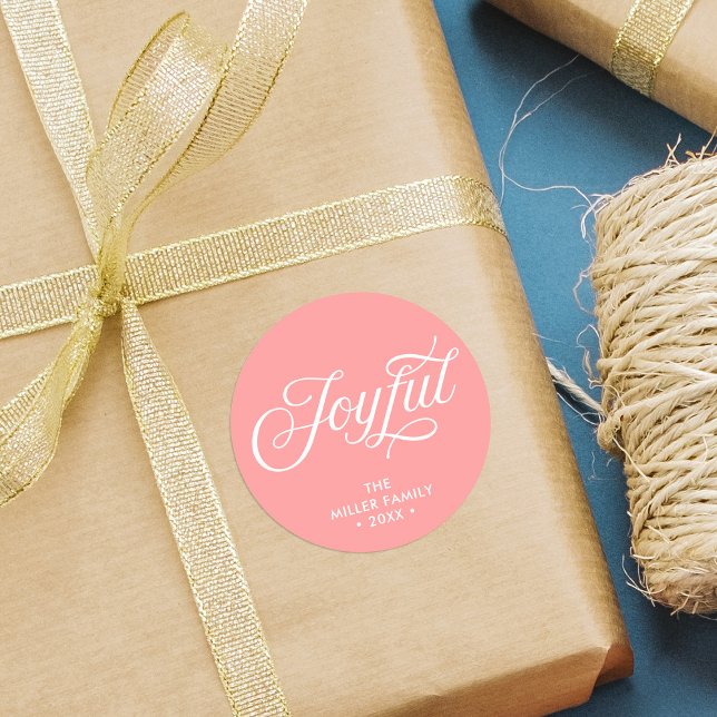 Sticker Rond Coral rose élégant Cursive Joyful Holiday (Créateur téléchargé)