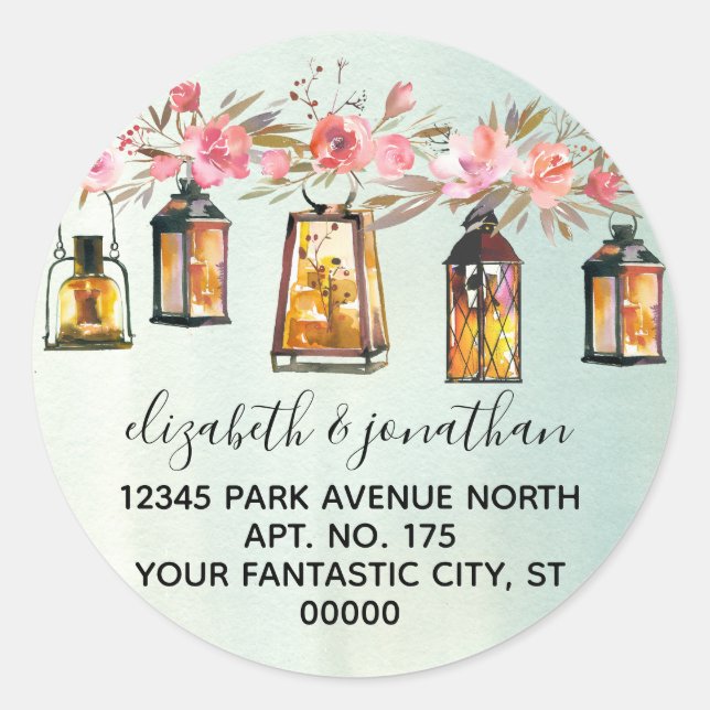 Sticker Rond Coral Rose Floral Vert Aquarelle Adresse de retour (Devant)