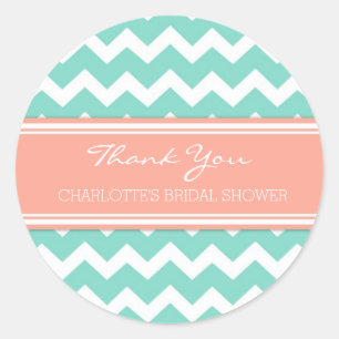 Sticker Rond Coral Turquoise Chevron Fête des mariées Favoriser