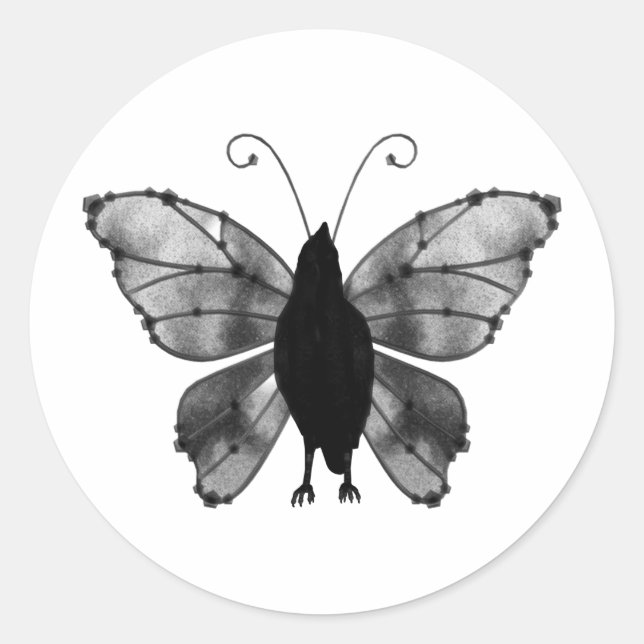 Sticker Rond Corbeau à papillon noir et blanc (Devant)