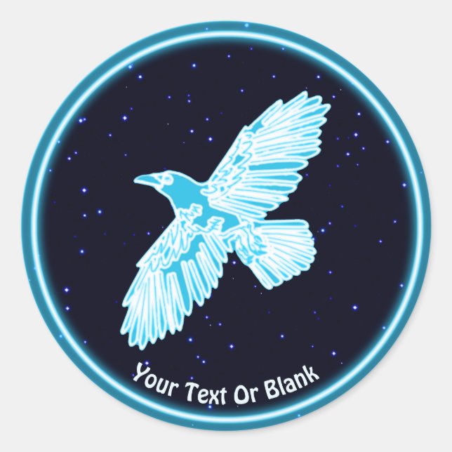 Sticker Rond Corbeau bleu sur étoiles (Devant)