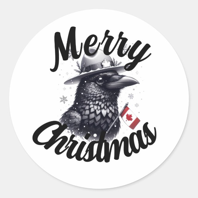 Sticker Rond Corbeau de Noël canadien (Devant)