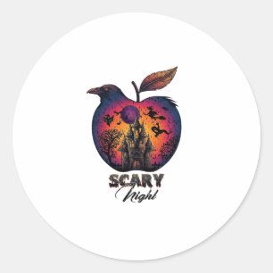 Sticker Rond Corbeau de nuit effrayant Château hanté Spooky App