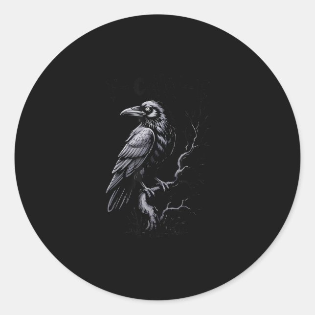 Sticker Rond Corbeau, F-Caw-F Drôle de Classique Oiseau Cool (Devant)