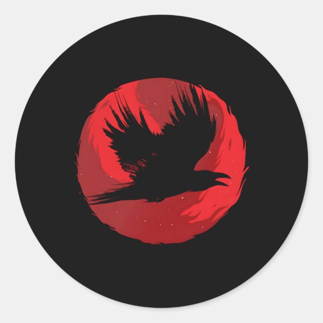 Sticker Rond Corbeau gothique Corbeau rouge lune noire (Devant)