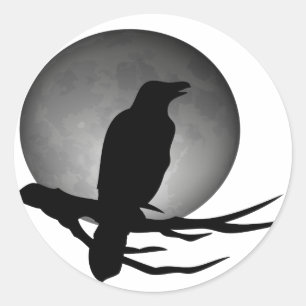 Sticker Rond corbeau lune