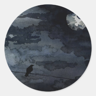 Sticker Rond Corbeau Lune - Art Pleine lune