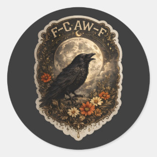 Sticker Rond Corbeau Mystique Sous l'Esthétique Céleste Sombre