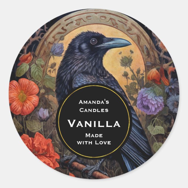 Sticker Rond Corbeau noir - Bougie gothique foncée (Devant)
