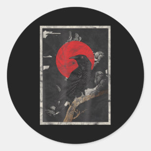 Sticker Rond Corbeau noir corbeau rouge lune