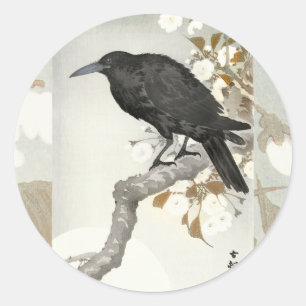 Sticker Rond Corbeau Raven Koson Oiseau japonais