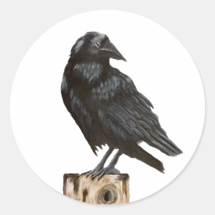 Sticker Rond Corbeau sur une souche d'arbre