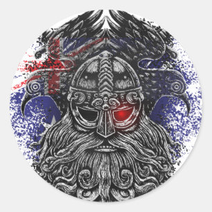 Sticker Rond Corbeaux d'Odin épées Mythologie Viking drapeau Au