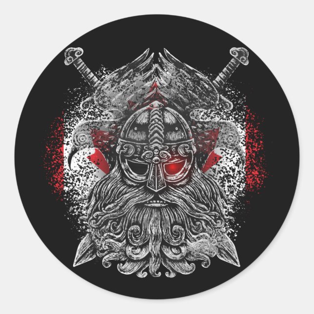 Sticker Rond Corbeaux d'Odin épées Mythologie Viking drapeau Ca (Devant)