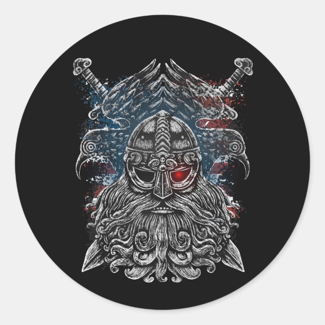 Sticker Rond Corbeaux et épées d'Odin Mythologie Viking drapeau (Devant)