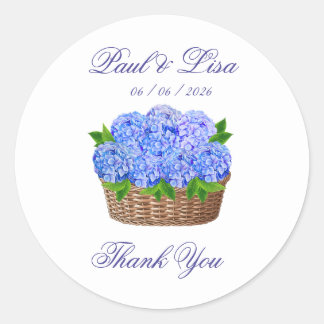 Sticker Rond Corbeille de Fleurs d'Hortensia Bleu Monogramme Ma