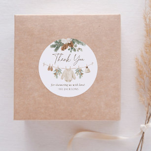 Sticker Rond Corde à linge d'hiver pour la baby shower