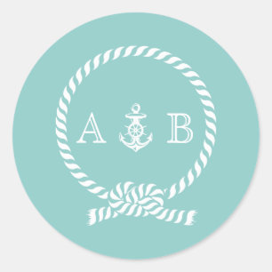 Sticker Rond Corde marine et monogramme d'Ancre