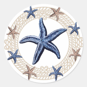 Sticker Rond Corde Wreath marine Bleu blanc Tan Starfish