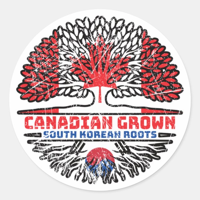 Sticker Rond Corée du Sud Corée du Sud Canada Arbre (Devant)