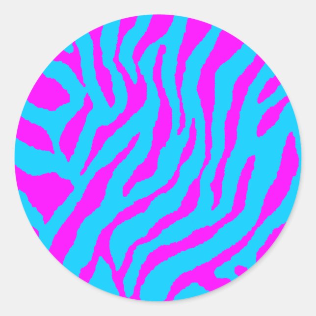Sticker Rond COREY TIGER 1980's RETRO TIGER STRIPES PINK BLUE (Devant)